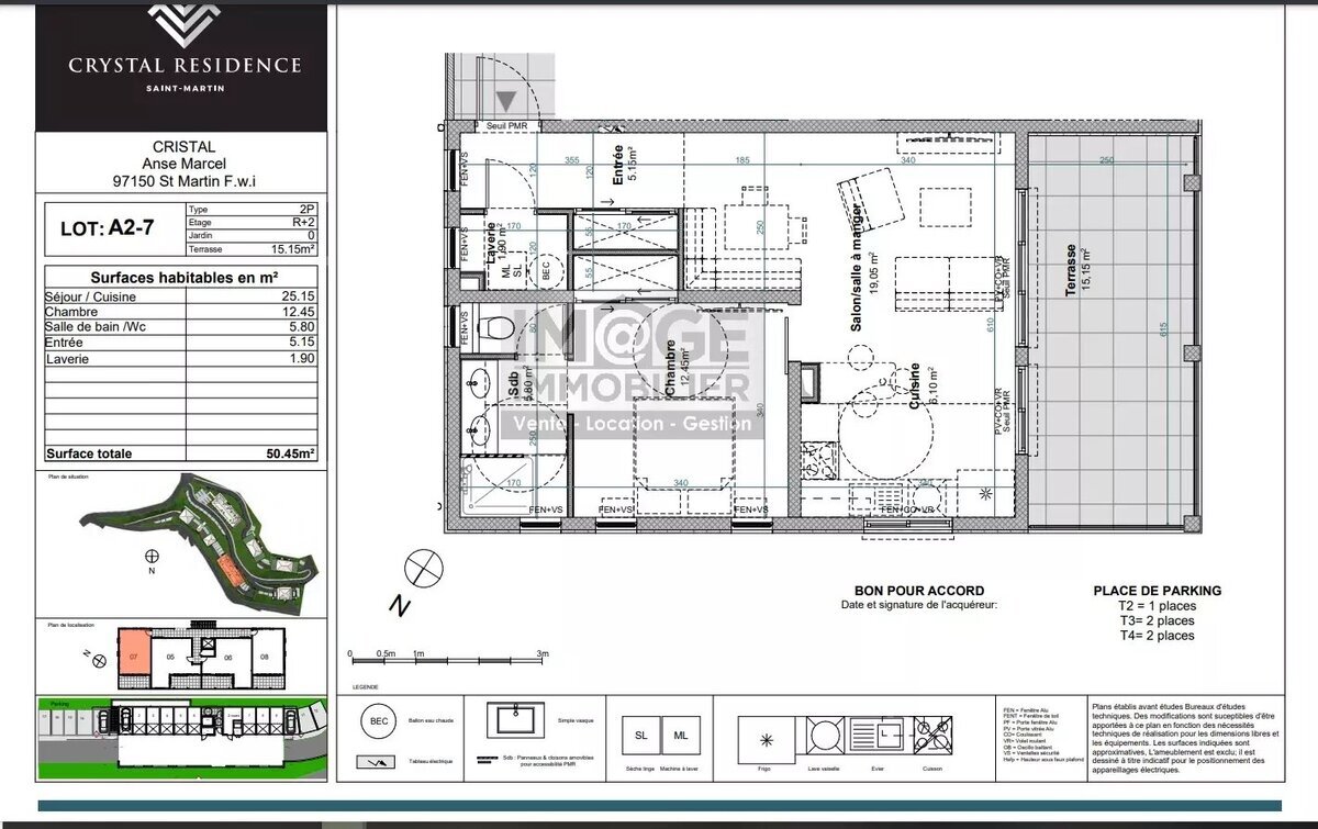 Anse Marcel Vue Mer résidence Crystal 2 pièces Neuf 65.60m2