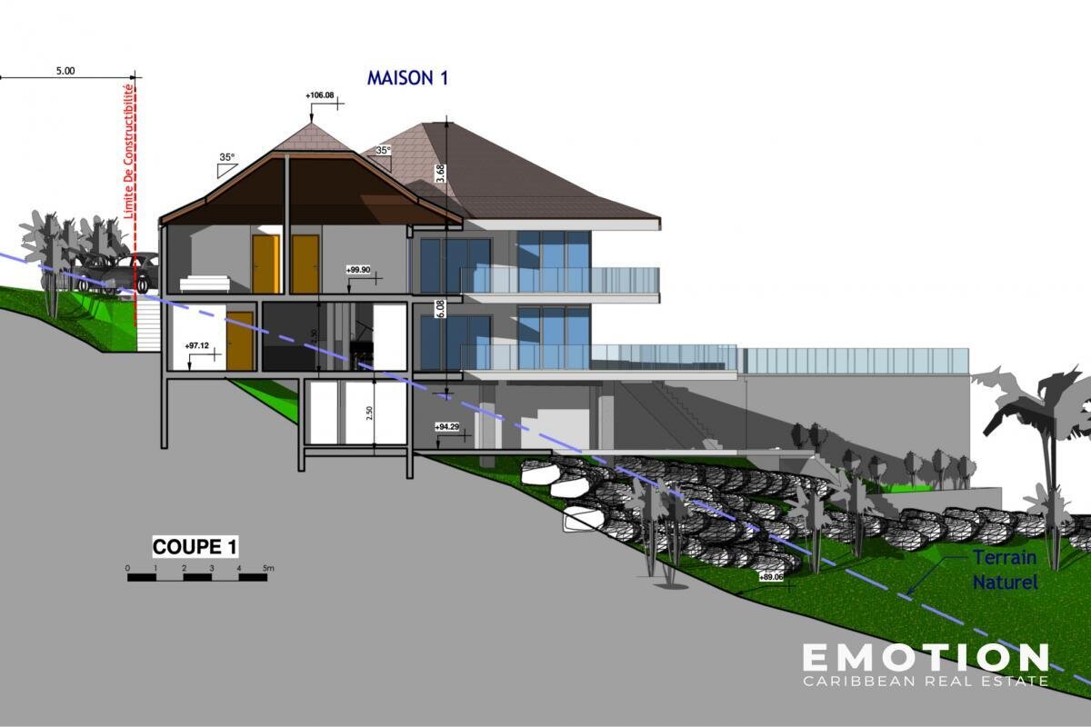 Les Terres-Basses - Land with sea view + Permit for 2 villas